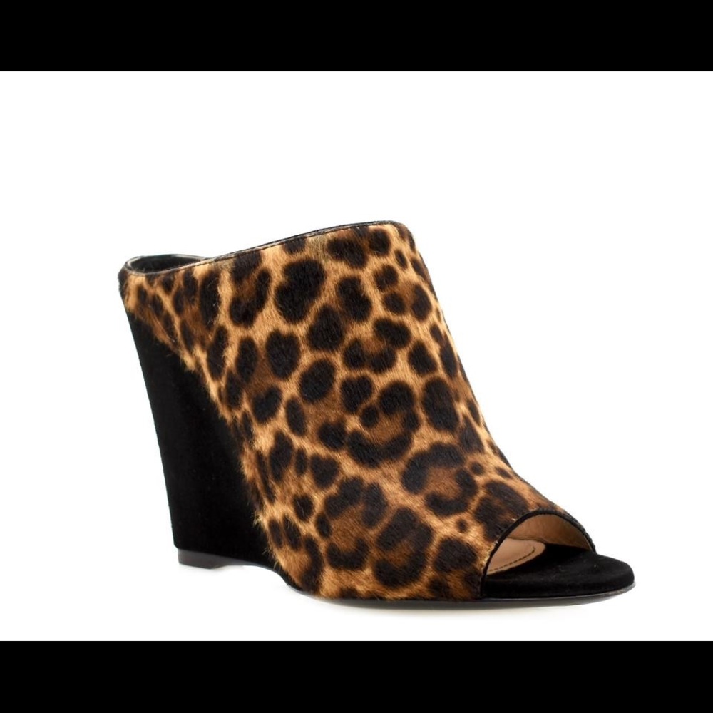 EUC PRADA St Leopardo Miele Moro Leopard Calf Hair Wedge Slides 39.5